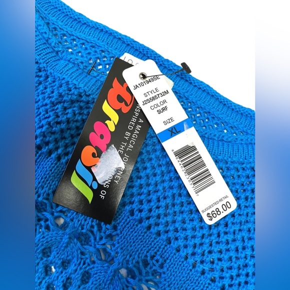 Joseph A Women's Blue Mesh Knit Top Size XL New Boho Peasant Fringed Turquoise - Picture 6 of 7